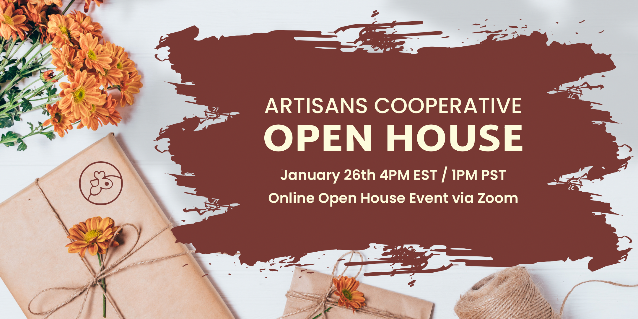 Artisans Cooperative Open House Word Art Graphic January 26 on Zoom. Register via EventBrite