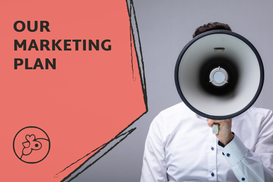 Photo of a person holding a megaphone to amplify their message through marketing, next to the title, Our Marketing Plan with the Artisans Cooperative logo